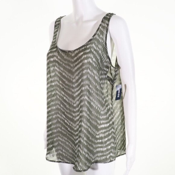 Old Navy Womens Large Tunic Tank Green & White Sleeveless Sheer - Picture 4 of 9